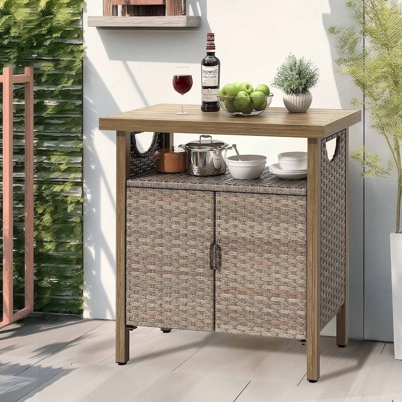 Moasis Outdoor Storage Cabinet Bar Cart with Doors and Shelves - Brown