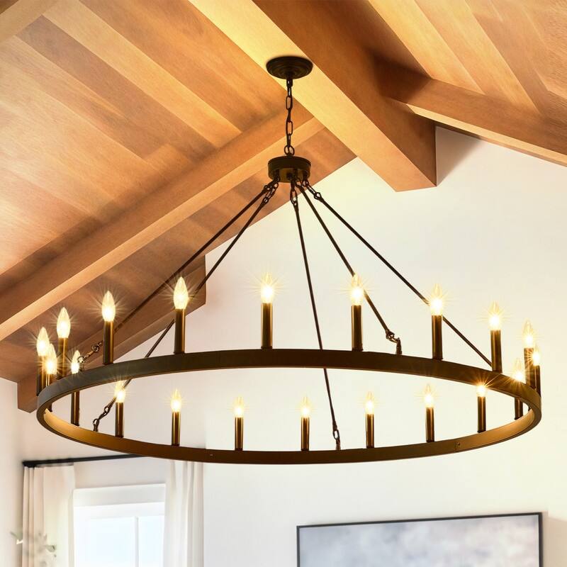 Wagon Wheel Chandelier Large Black Farmhouse Chandelier - 53in-20light