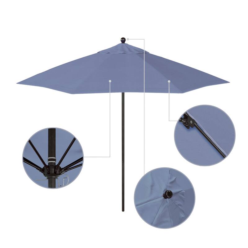 California Umbrella 9' Rd. Aluminum Frame, Fiberglass Rib Patio Umbrella with Sunbrella Fabric, Base Not Included