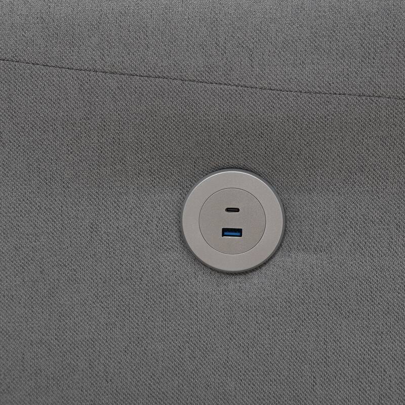 Gray Modern 79" Button Tufted Linen Upholstered 3-seater Sofa with 2 USB Ports and Solid Square Plastic Foot