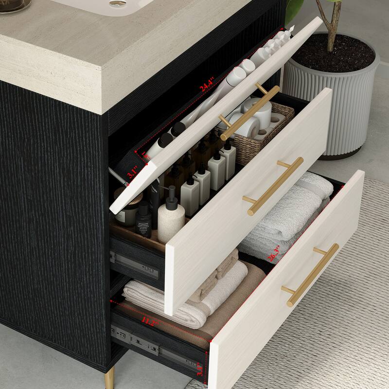 Modern Free-Standing Bathroom Vanity with Ceramic Vessel Sink & Durable Sintered Stone Top