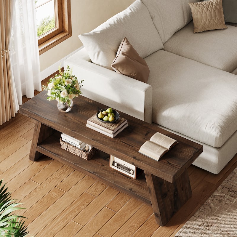 Solid Wood Entryway Bench, 2-Tier Shoe Bench with Open Shelves