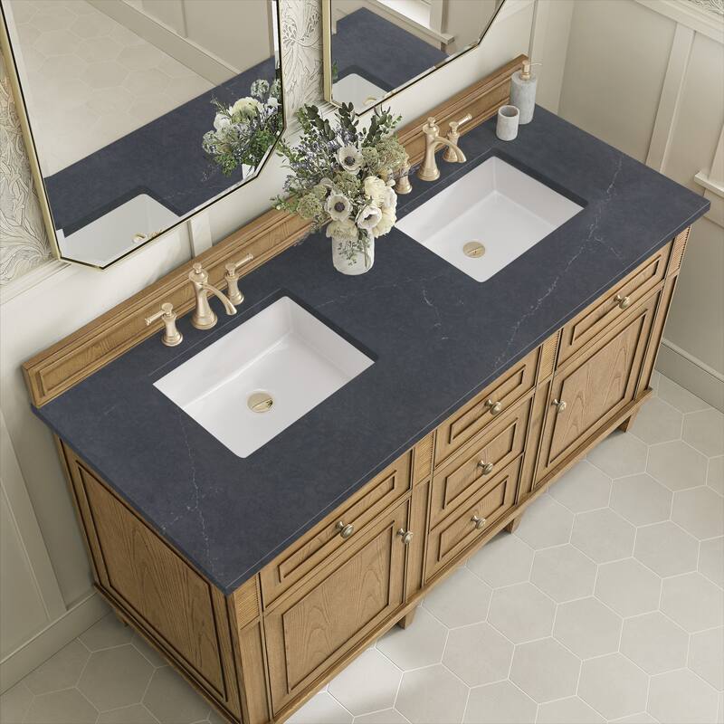 James Martin Vanities Lorelai 60" Double Vanity, Light Natural Oak - Charcoal Soapstone