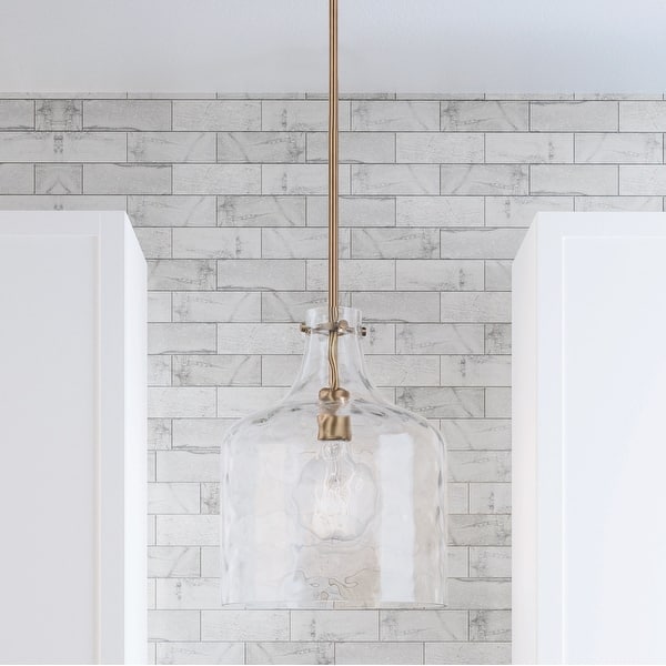 slide 2 of 8, 1-Light Clear Water Glass Shade Pendant