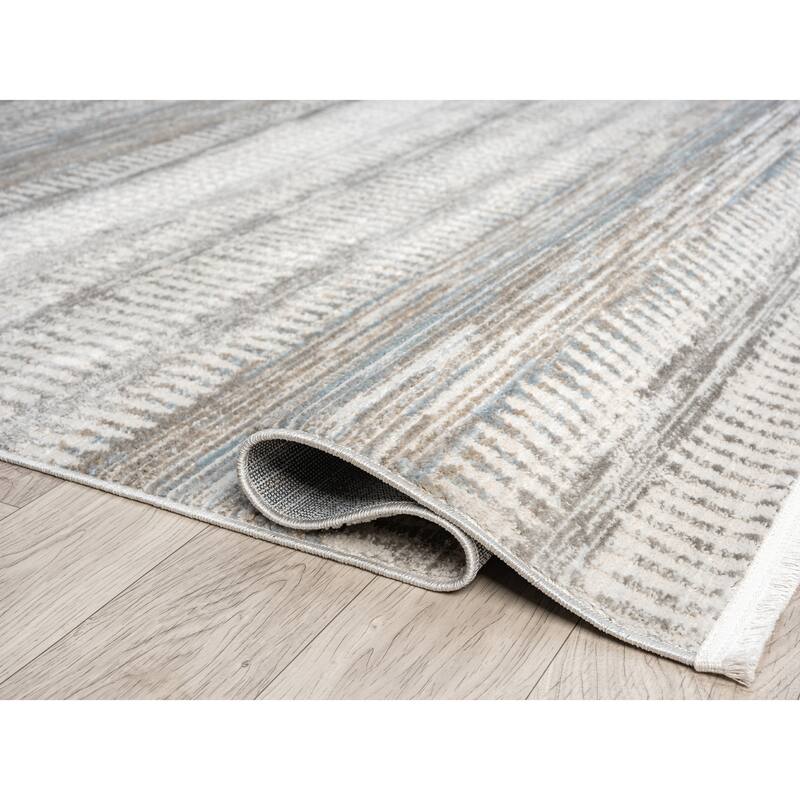 Olivia Collection Cream/Blue Contemporary Abstract Area Rug