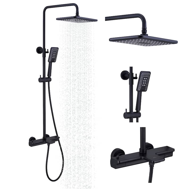 3-Spray Patterns Tub and Wall Mount Thermostatic Rain Shower Faucet with Handheld Shower Head Combo - 11.4" x 7.5"