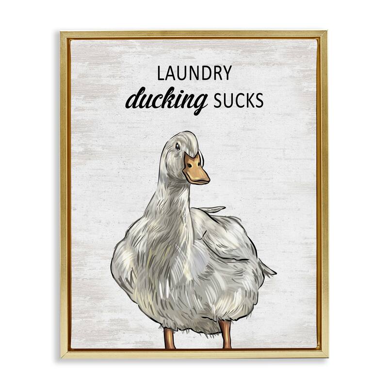 Stupell Sassy Laundry Duck Framed Floater Canvas Wall Art Design By Lettered and Lined - 17 x 21 - Gold