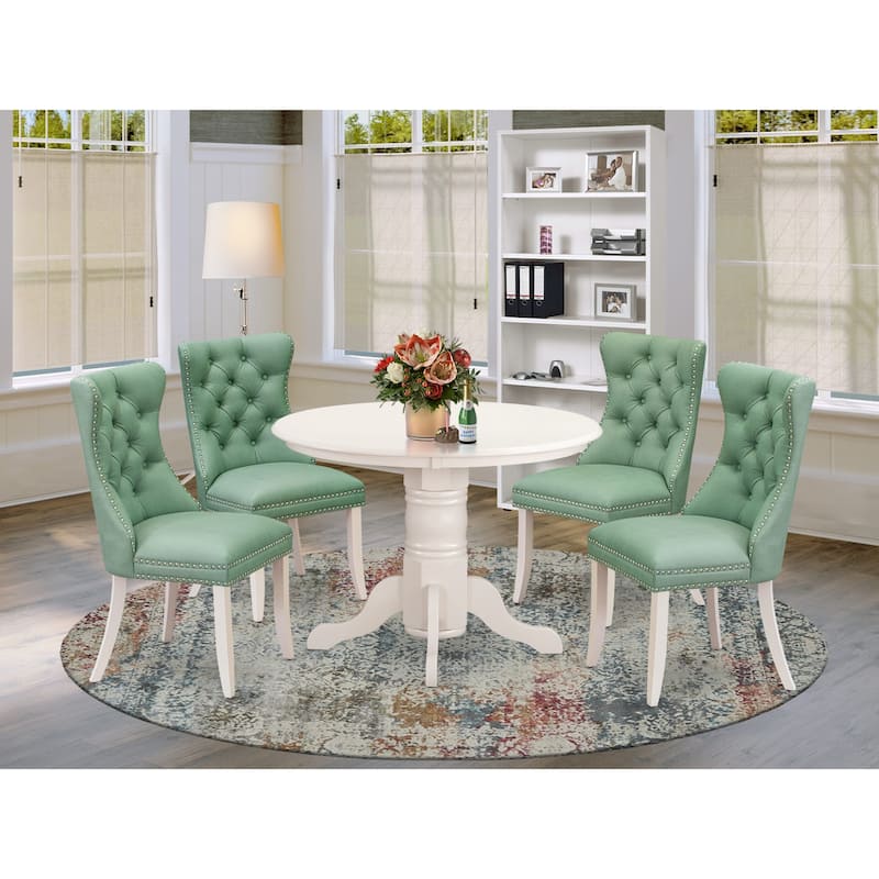 East West Furniture Dinette Set Includes a Round Dining Table and Upholstered Chairs, Linen White (Pieces Options) - SHDA5-WHI-22