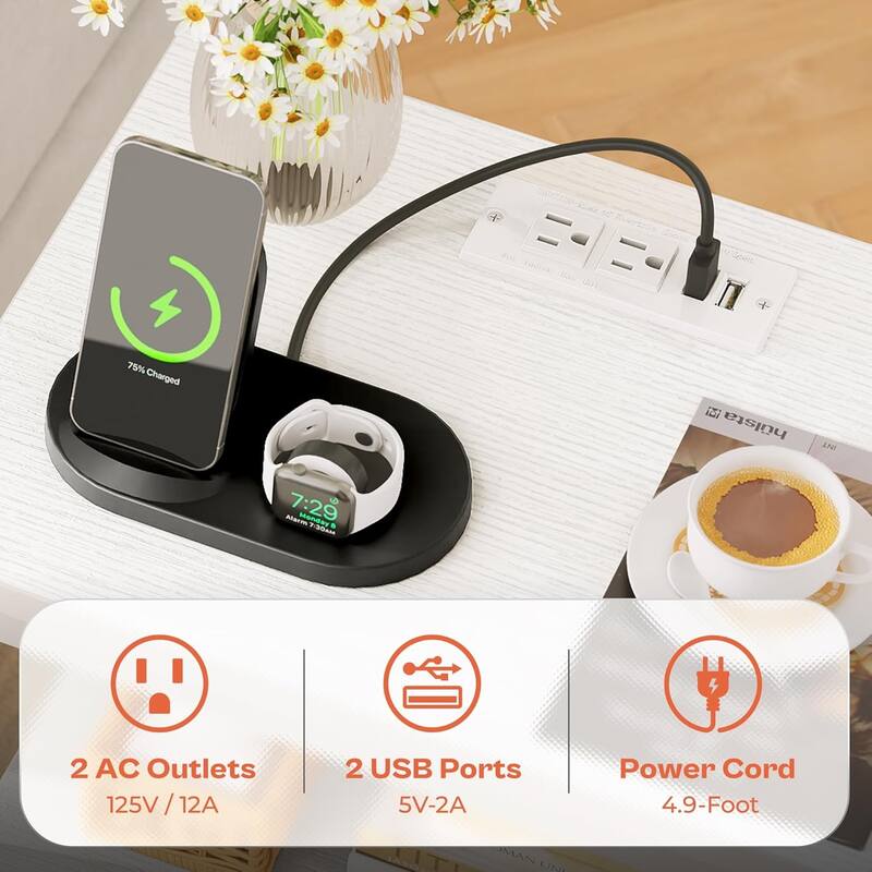 Nightstand Set of 2 Or 1 with Charging Station and USB Ports, Storage End Table with Fabric Drawer, Night Stand for Small Spaces