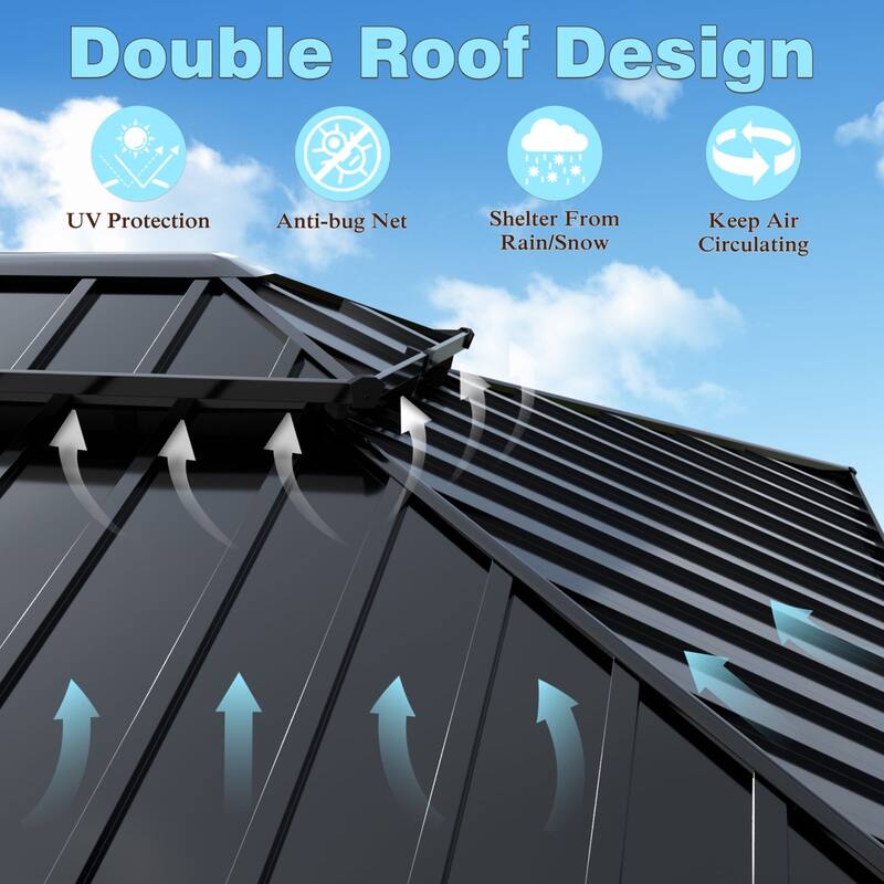 VEIKOUS Aluminum Double Hardtop Gazebo Pergola for Patio, Lawn, and Garden with Removable Netting