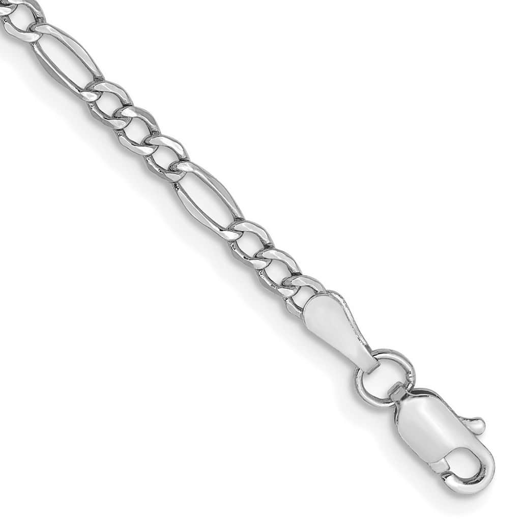 Curata 14k 2.5mm White Gold Hollow Polished Lightweight Lobster Claw Closure Figaro Chain Bracelet - 7 Inch