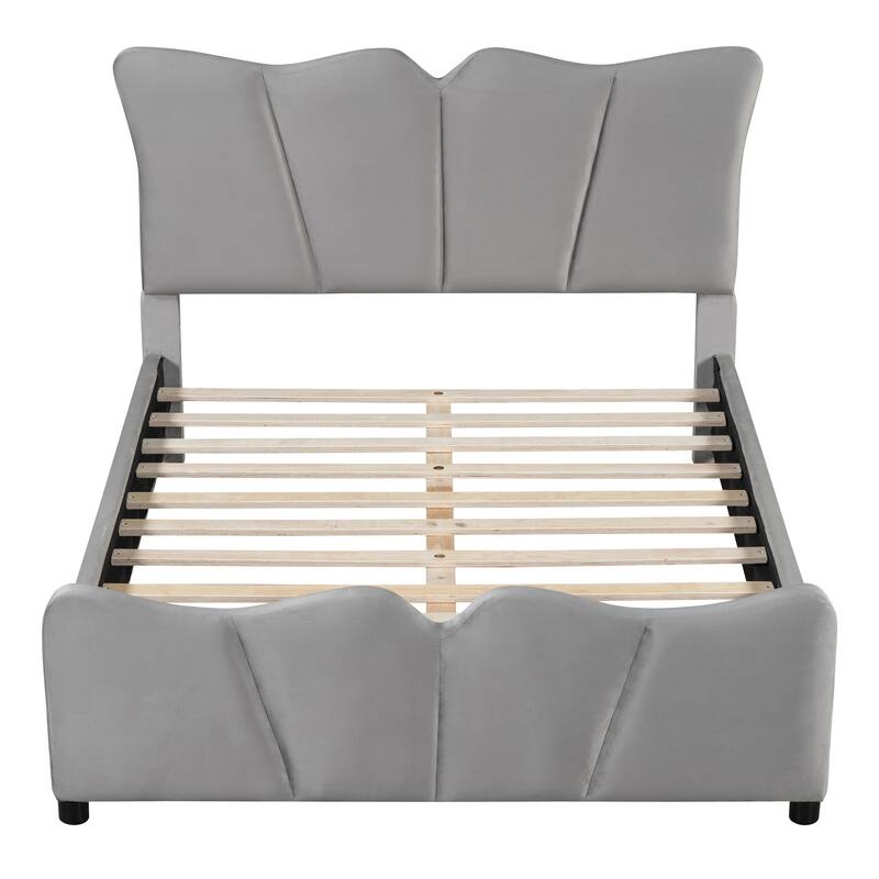 HomeRoots Gray Tufted Velvet Upholstered Full Bed Frame