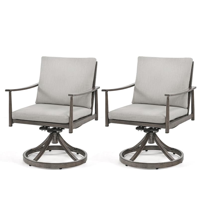 SleekLine 2-Piece Aluminum Patio Dining Swivel Chairs with Cushions - Grey