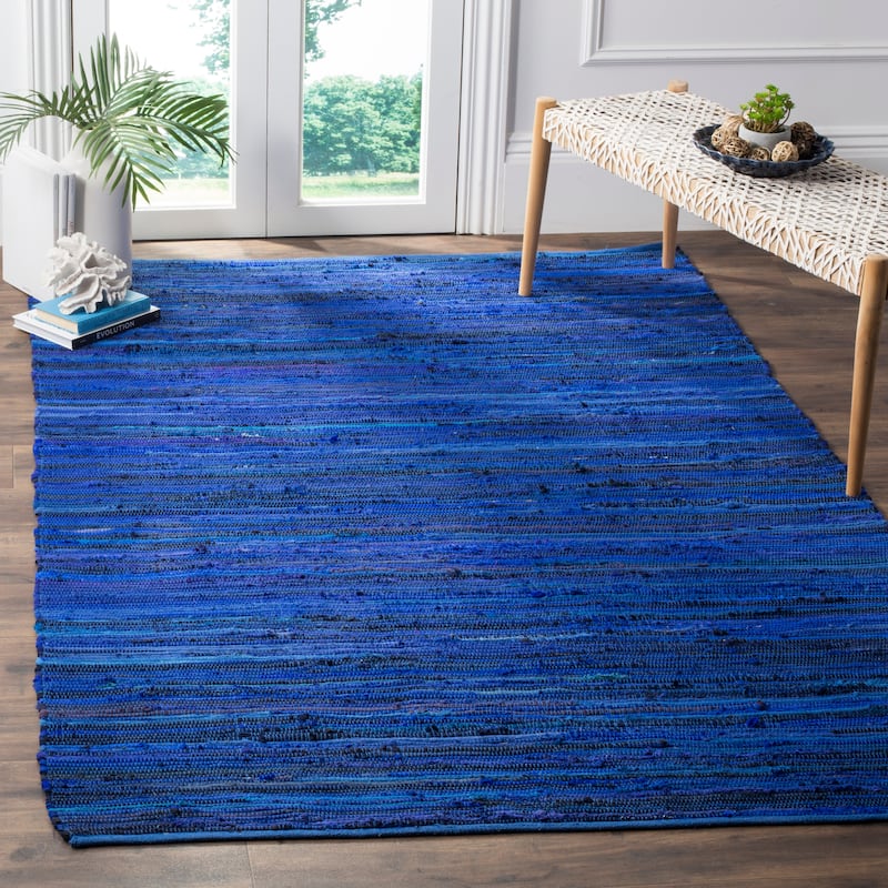 SAFAVIEH Handmade Rag Rug Sevim Casual Stripe Cotton Rug - 9' x 12' - Blue/Multi - Rectangle