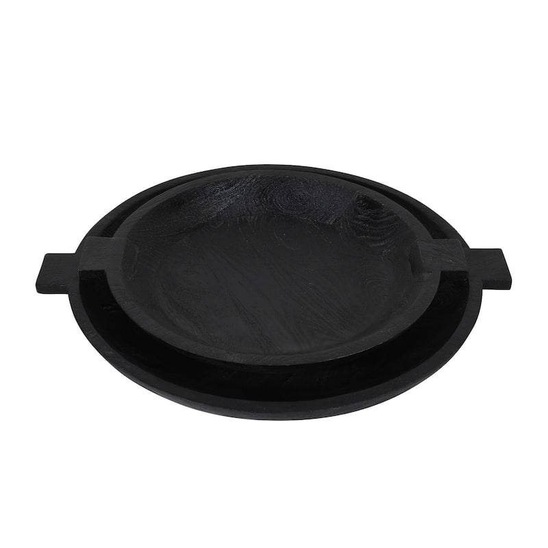 Sandblasted Black Wooden Bowl Set of 2