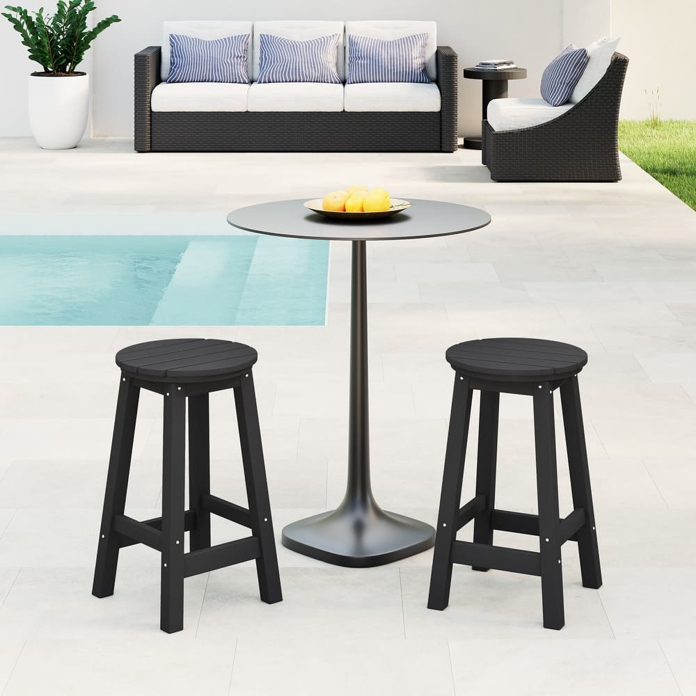 Laguna Hdpe All Weather Outdoor Patio 24" Round Counter Stool (Set Of 2)