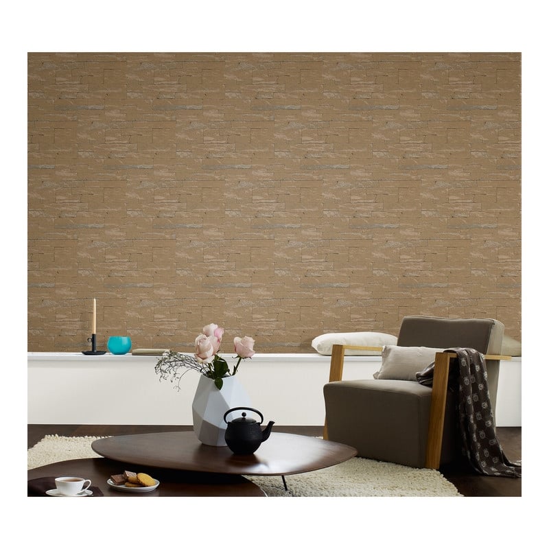 Marburg Rheta Brown Stone Wallpaper - 20.5 x 396 x 0.025