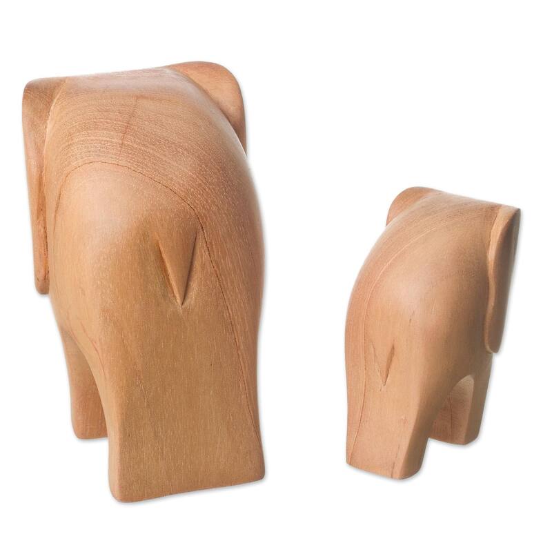 Novica Handmade Brown Elephant Motherhood Wood Figurines (Pair)