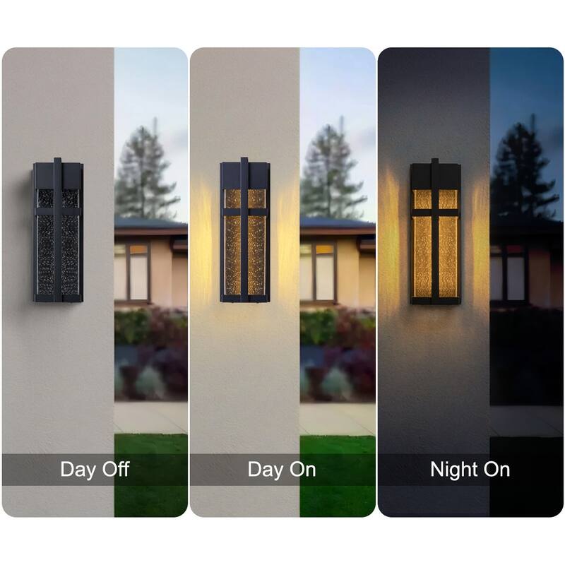 Modern Outdoor Wall Sconce with Seeded Glass - Black