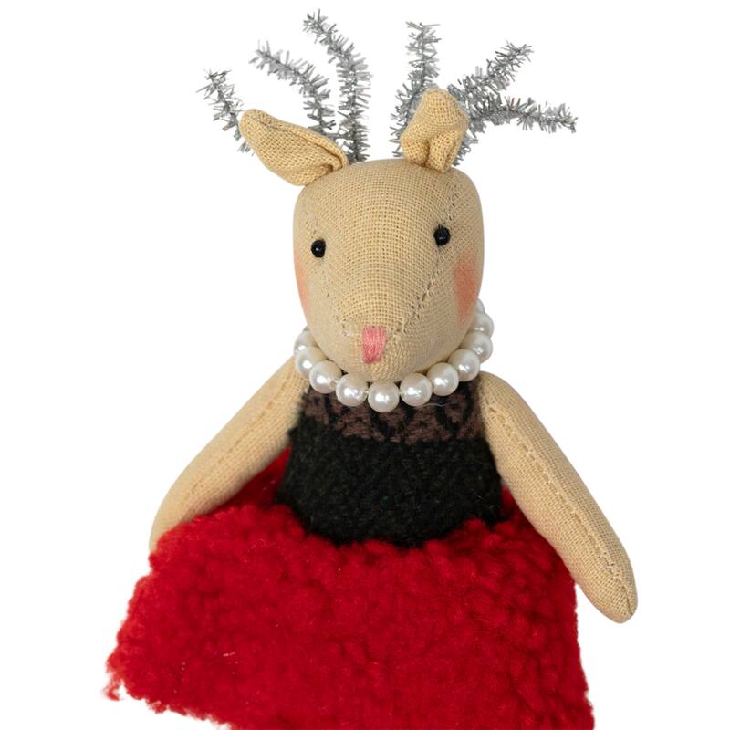 Sitting Reindeer Girl in Dress Christmas Figure - 5.5"