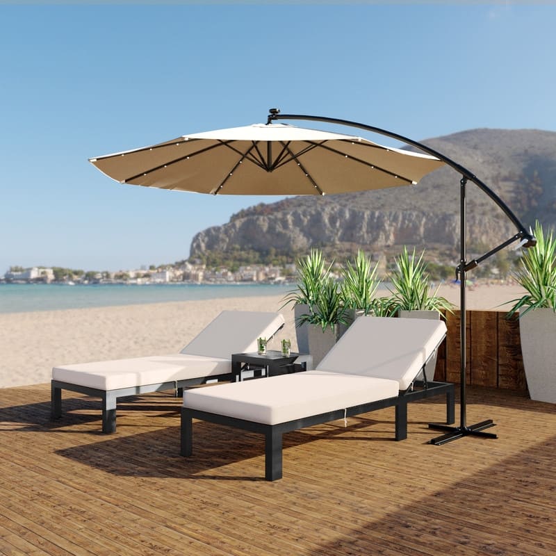 Willry Solar-Powered LED Offset Patio Umbrella with Easy Crank Lift, Tie Closure for Gardens, Balconies, Decks, Swimming pools