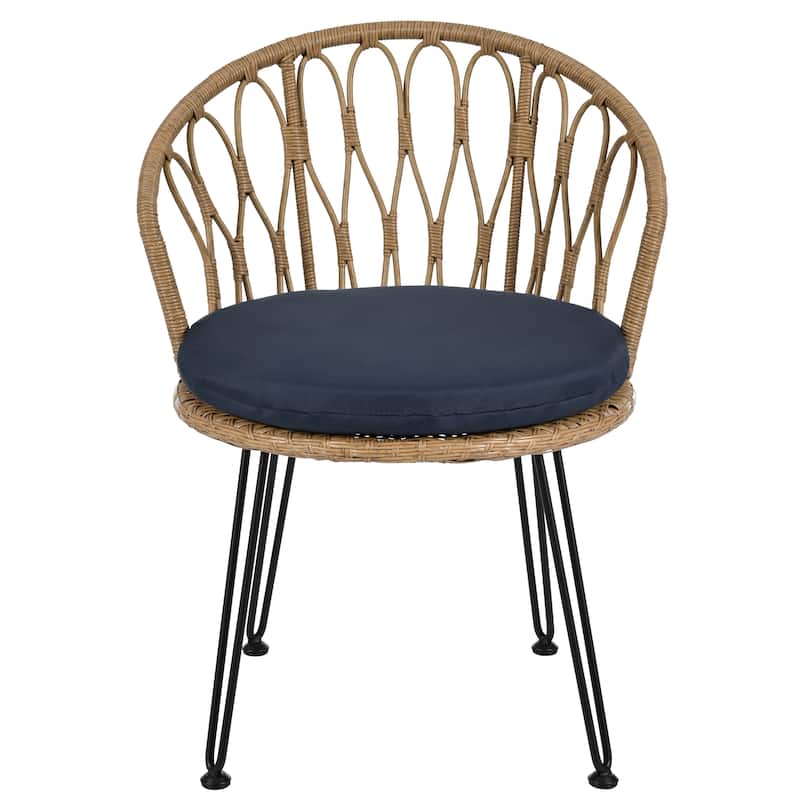 Outdoor Leisure Set, 2 Rattan Single Chairs with 1 Glass Round Table