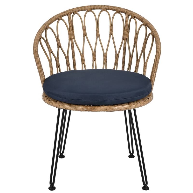 Outdoor Leisure Set, 2 Rattan Single Chairs with A Glass Round Table