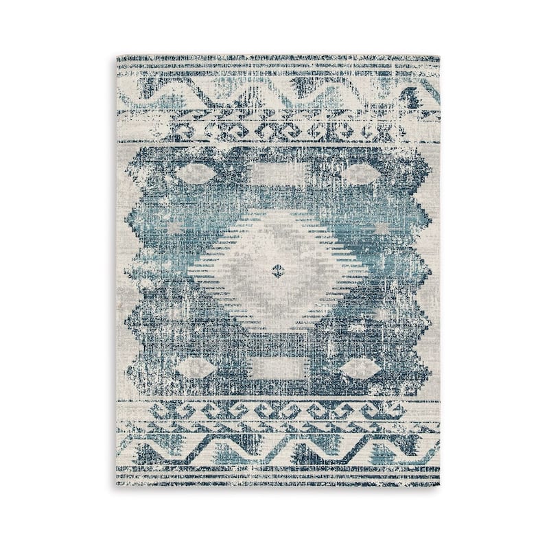 Daisy 8 x 10 Area Rug, Indoor Outdoor Persian Pattern, Polyester Gray, Blue - 8 x 10