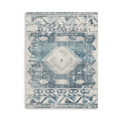 Daisy 8 x 10 Area Rug, Indoor Outdoor Persian Pattern, Polyester Gray, Blue - 8 x 10