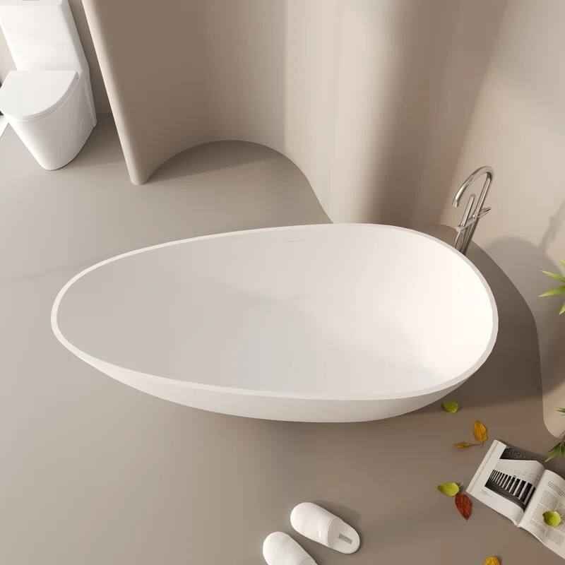 ABRUZZO Freestanding Soaking Solid Surface Bathtub with Overflow and Pop-up Drain