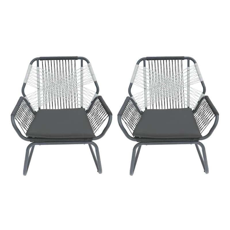 Ciao Accent Club Chair Set of 2, Outdoor Gray Cushions, Gray Rope and Steel