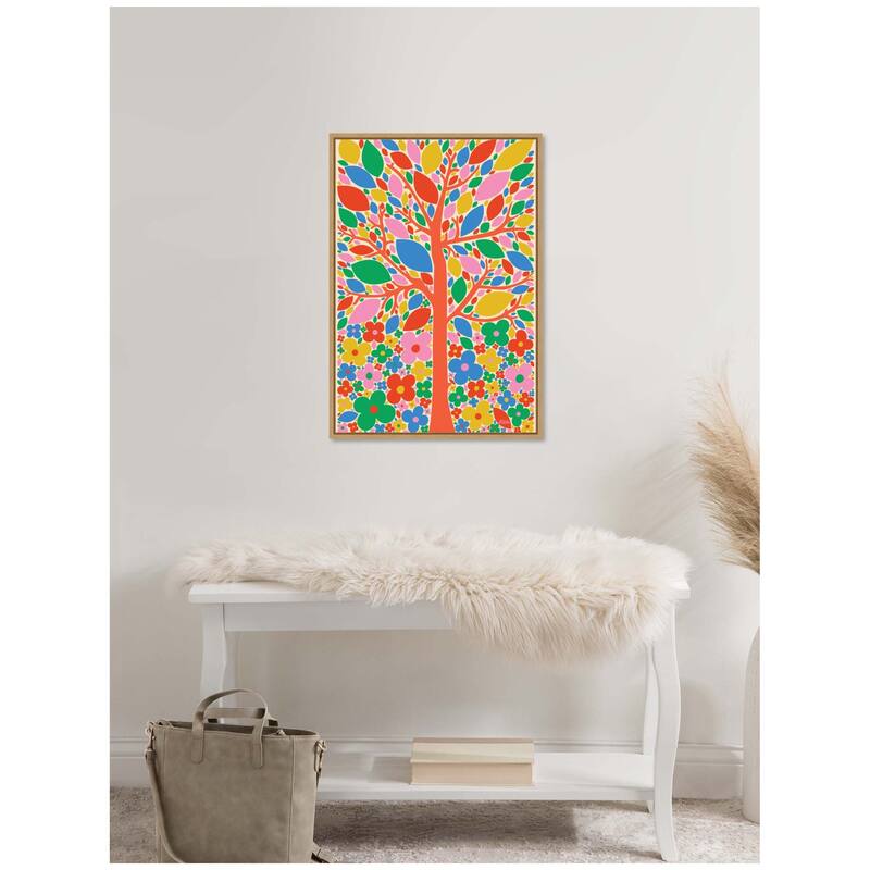 Kate and Laurel Sylvie Flower Tree Framed Canvas by Carrie Cantwell