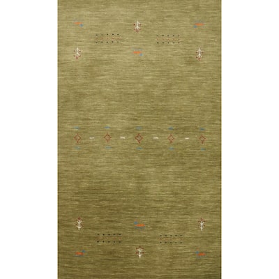 Hand Knotted Oriental 100% Wool Carpet Tribal Tribal Green Gabbeh Area Rug - 5' 0'' X 3' 0''