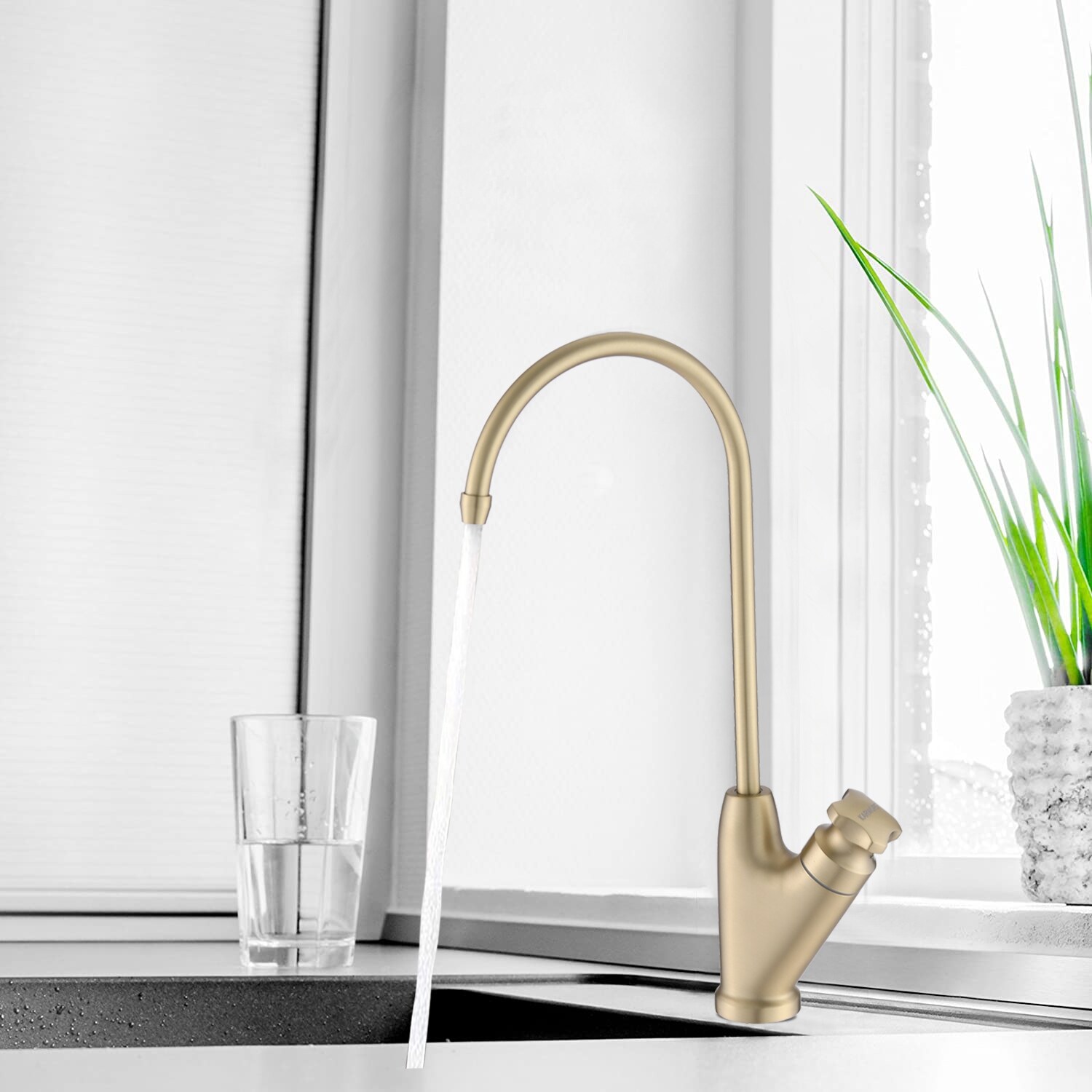 Deck Mounted Lead-free Drinking Water Filter Tap Faucet Brushed Gold G1/4 SUS304 