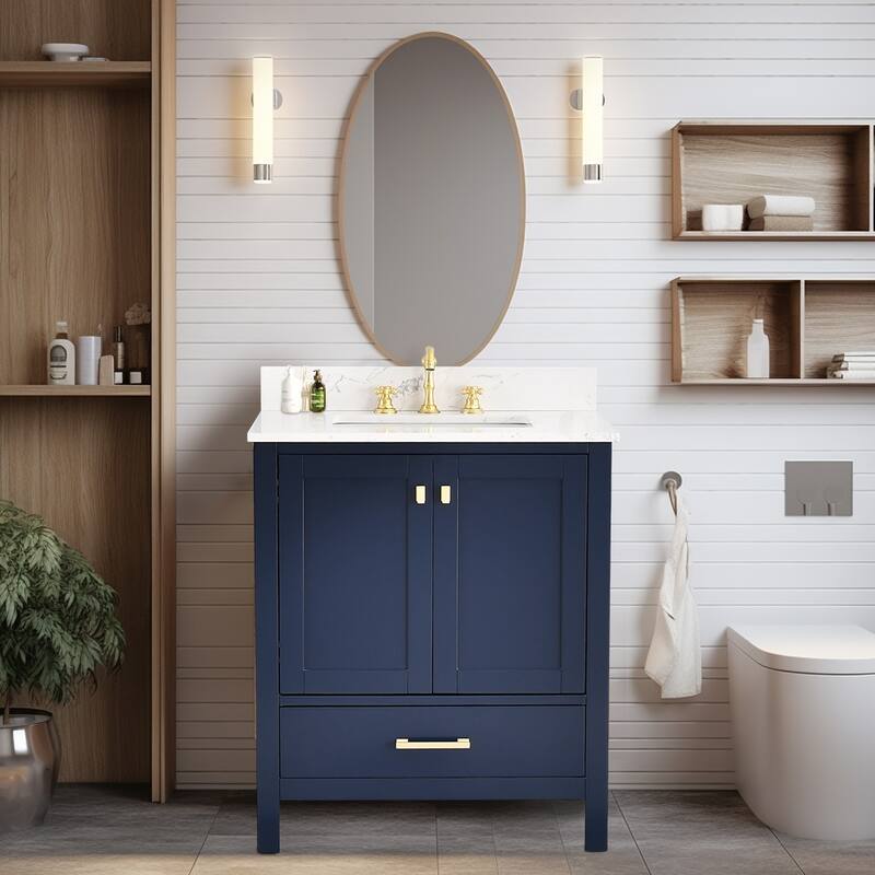 Prismora 30 in. Midnight Blue Vanity with Countertop & Splash