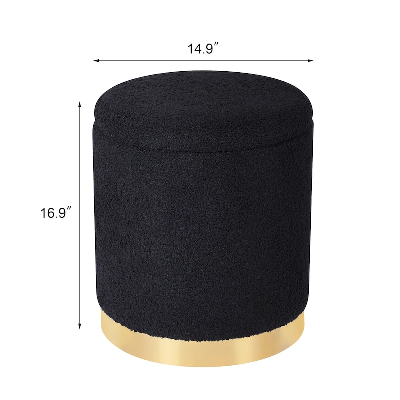 Adeco Velvet Round Storage Stool Gold Plating Base Storage Ottoman