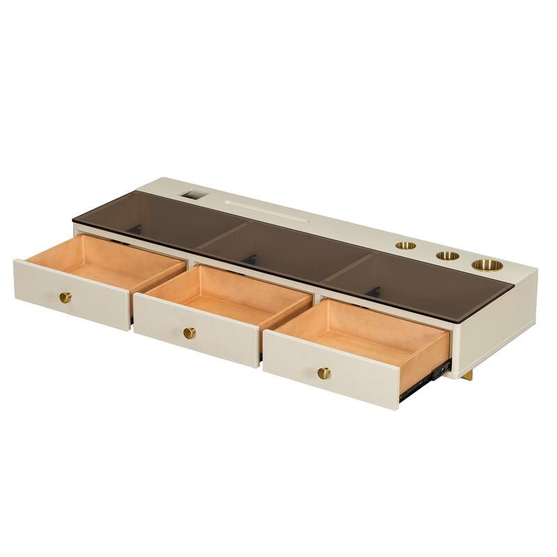 Floating Makeup Vanity Desk for Bedroom Bathroom Hairdressers, 47" Wall-Mounted Makeup Table Vanity Shelf with 3 Drawers