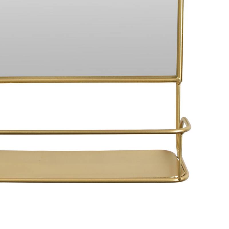 Rectangular Wall Mirror Decoration with Shelf, 17 x 24, Gold Metal