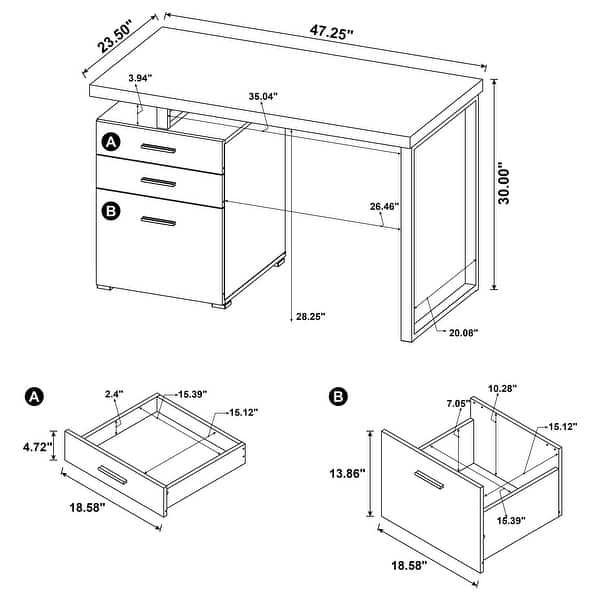 dimension image slide 2 of 3, Brennan 47-inch 3-drawer Office Computer Desk