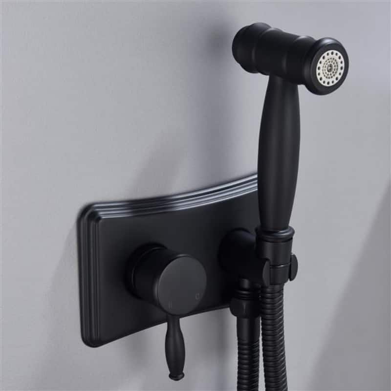 Black Bathroom Bidet Sprayer Handheld with Two Outlet Modes Brass Body Stainless Steel - 9.25 x 6.69 x 3.74 in.