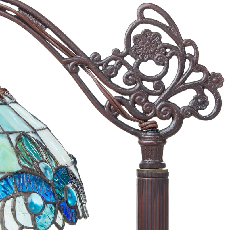 Sophia River of Goods Teal Stained Glass Bowl Shade 60-Inch Floor Lamp - 19" x 12.5" x 60"