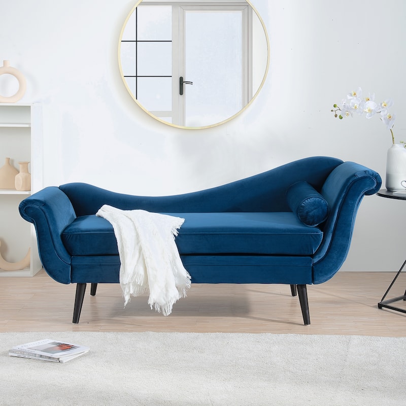 Modern Chaise Lounge with Scroll Arm For Living Room - Blue
