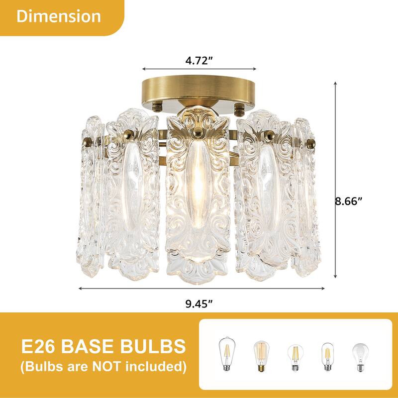 Starsky 1-Light Glass Drum Flush Mount with Textured Glass - Gold