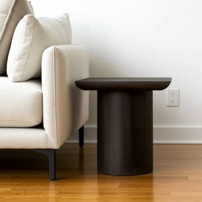 HomeRoots 24" Dark Brown Distressed Solid Wood Square Pedestal End Table - 24 in. x 24 in. x 24 in.
