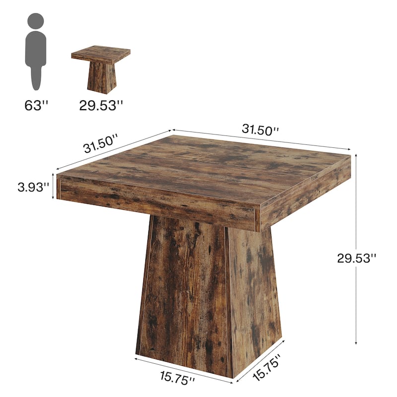 Square Dining Table for 4, 31.5-Inch Kitchen Table with Pedestal Base - 31.5"D x 31.5"W x 29.53"H
