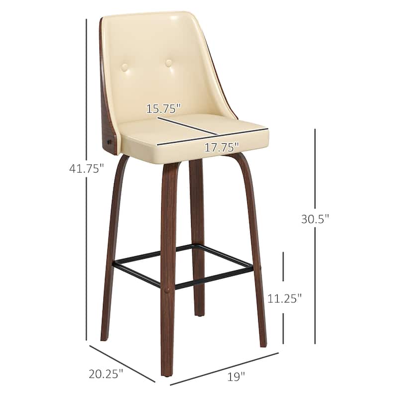 Modern Counter Height Swivel Bar Stools with Tufted Back Cushioned Seat and Footrest Support - 19" W x 20.25" D x 41.75" H