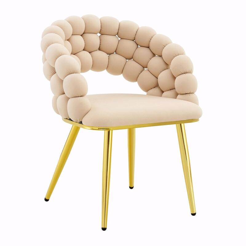 Set of 2 Puffy Bubble Velvet Dining Chairs with Ball Chain Design