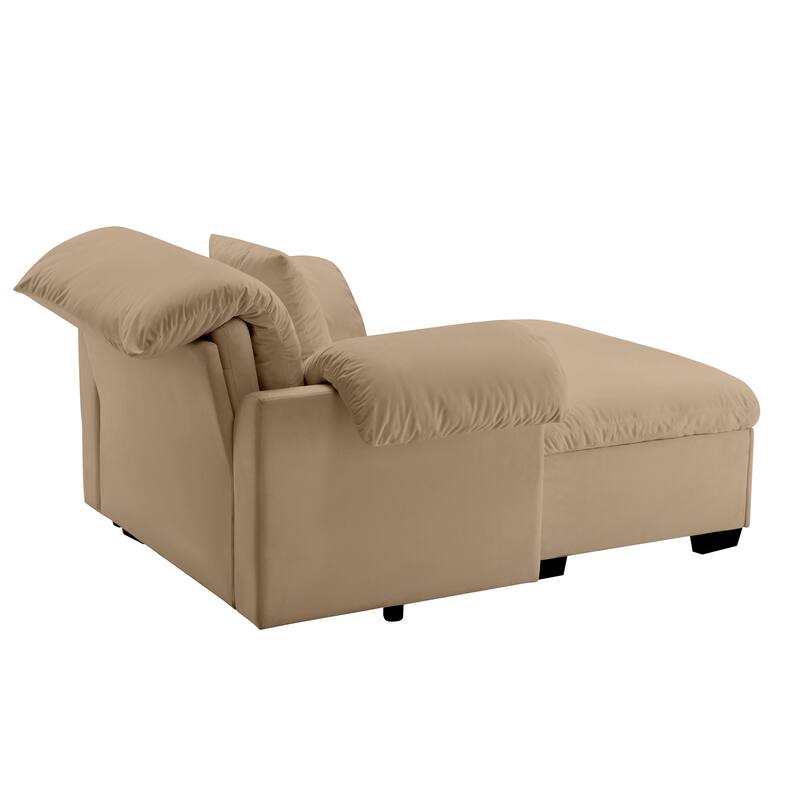 Velvet Deep Seat Storage Sofa Chair with Fluffy Armrest Pillows & Backrest