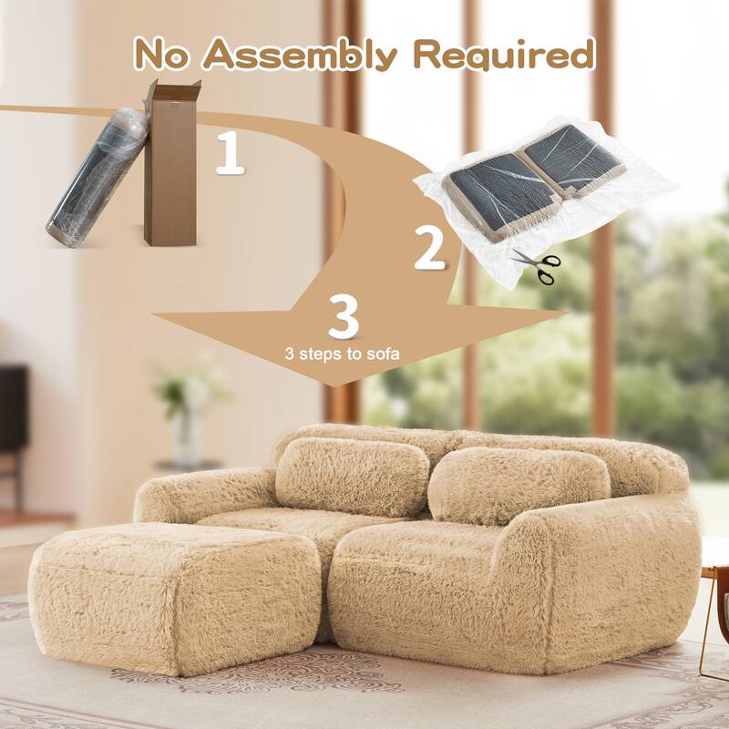 Anmytek L-Shaped Sectional Sofa with Chaise Plush Fabric 32D High Density Sponge No Assembly Ergonomic Anti-Slip Bed Sofa