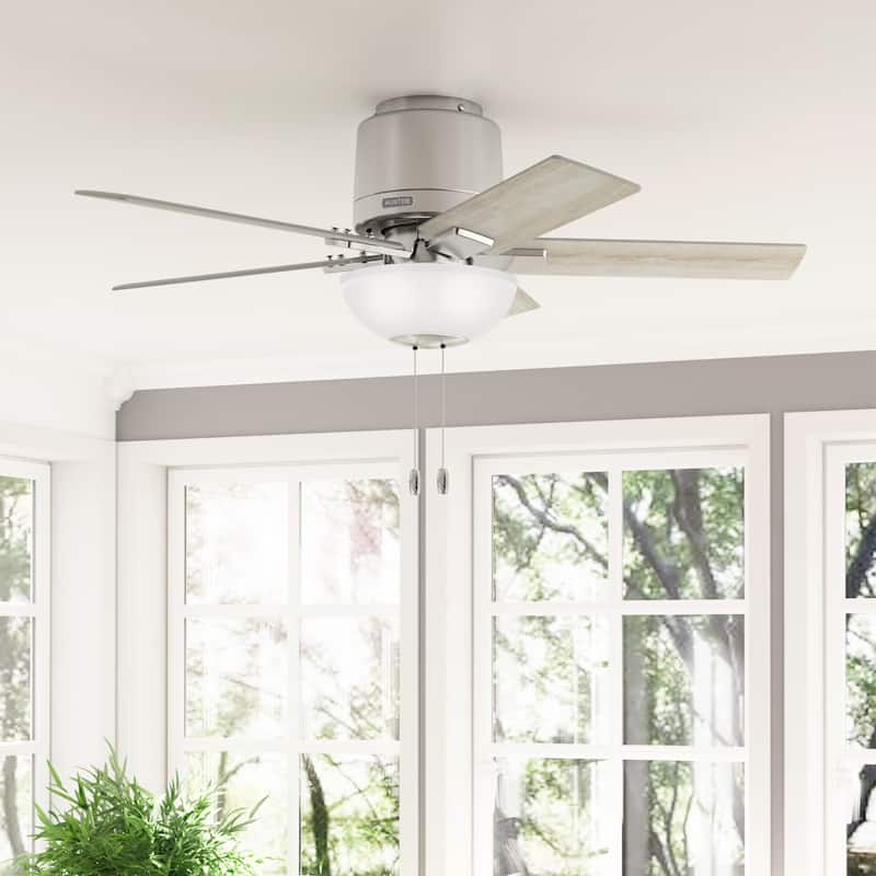 Hunter 44" Fitzgerald Low Profile Ceiling Fan with LED Light Kit and Pull Chain - Brushed  Nickel